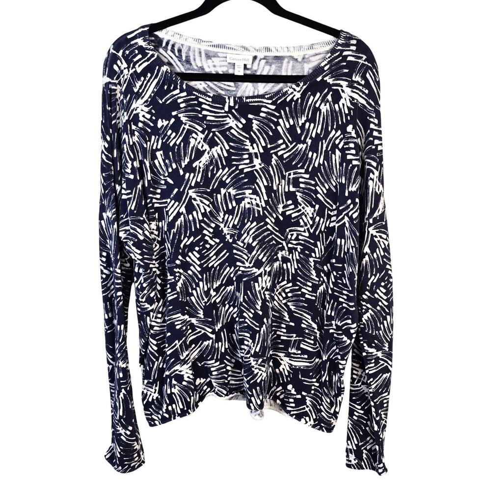 Garnet Hill Sweater Women's M Navy White Silk Cotton Spring Coastal Casual Work